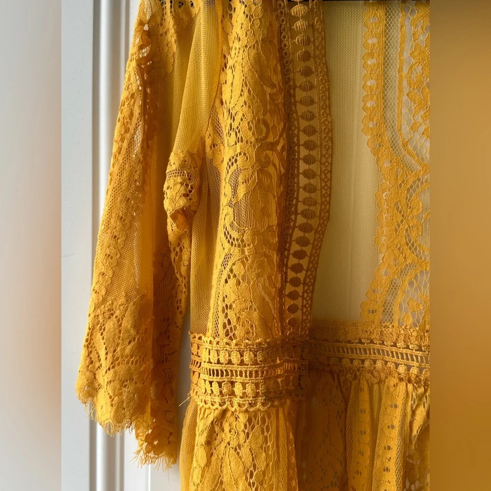 Blue Rain Golden Yellow Boho Lace Kimono Cardigan - Picture 12 of 12